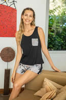 Art 24020 | pijama en modal short estamapdo con bolsillo (forest) | Talles: 2 al 7 | Colores: azul marino-negro 